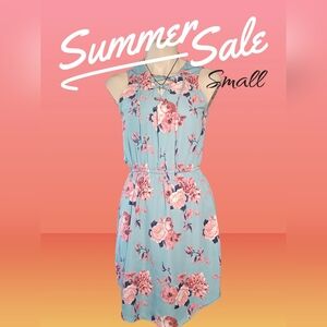 Floral Blue Sleeveless Dress